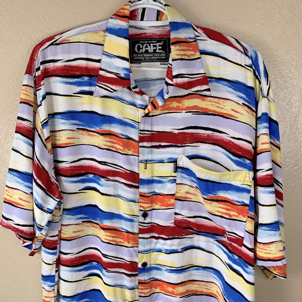 CAFE Styled In Italy Vintage Watercolor Button Down Resortwear Shirt Size S/M - Picture 4 of 11